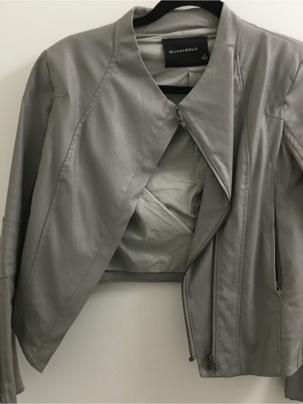 Olivaceous Women's Light Gray Leather Moto Jacket